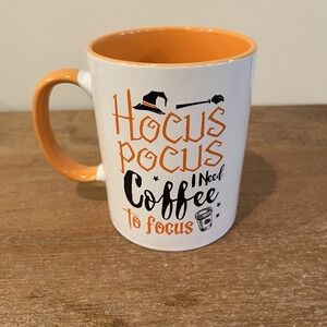 Aldi Hocus Pocus‎ I Need Coffee To Focus Halloween Mug Cup White Orange Unused